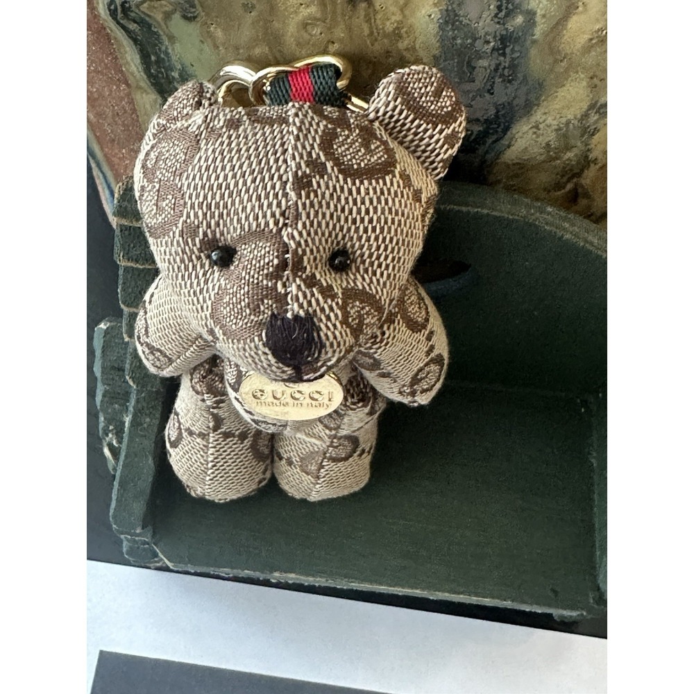 Upcycled Designer Inspired Teddy Bear Keychain- Handmade Collector Piece-COA Inc